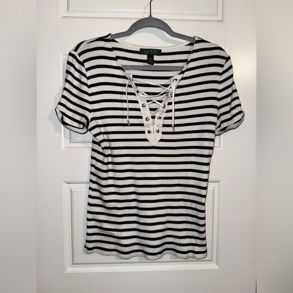 Lauren Ralph Lauren Tops - Lauren Ralph Lauren Black and White Lace-Up Tee